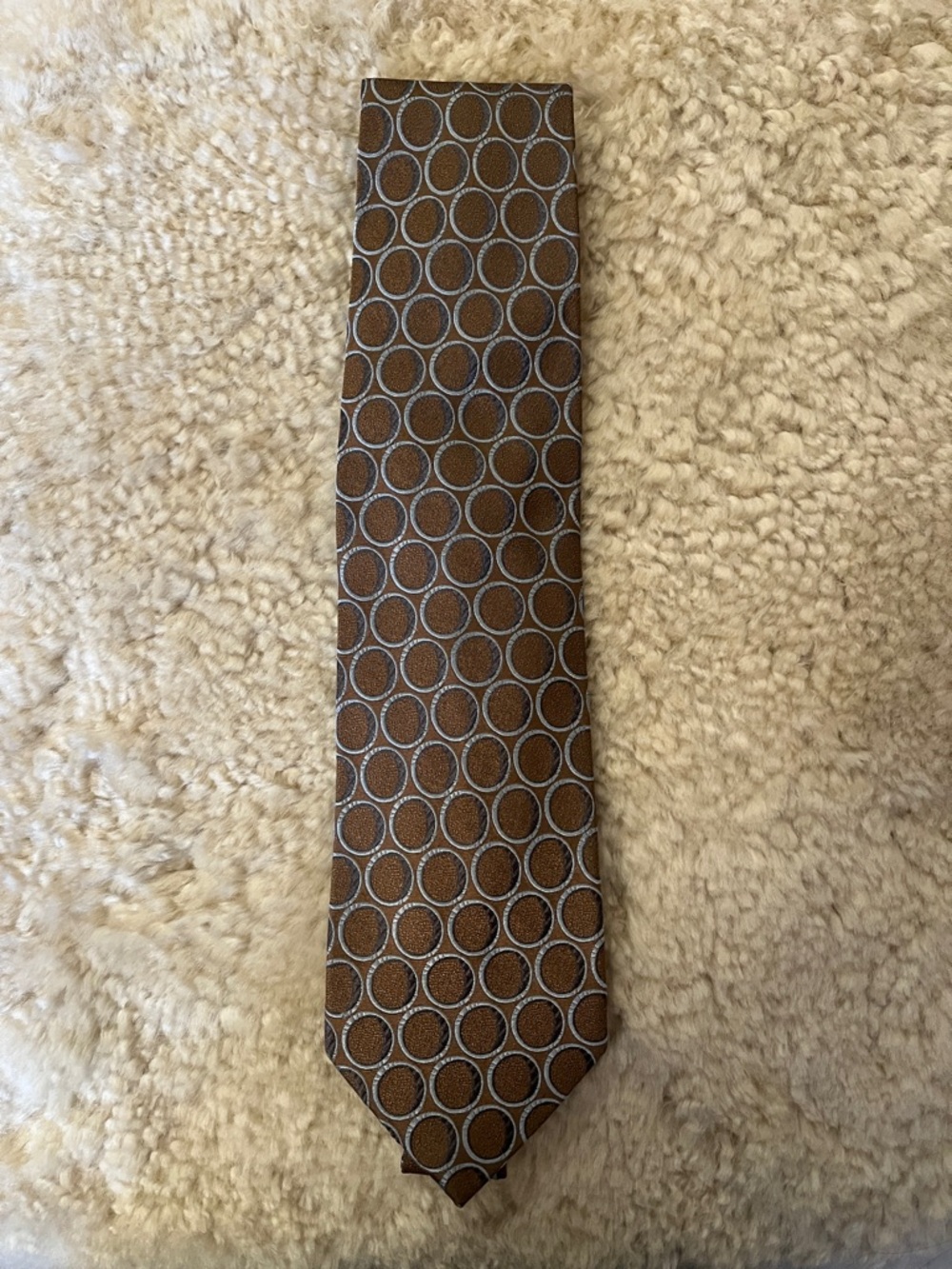 Ermenegildo Zegna Brown Tie with Silver Circle Pattern